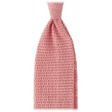 Viola Milano - Knitted Solid V-End Silk Tie - Pink - Handmade in Italy - Luxury Exclusive Collection