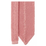 Viola Milano - Knitted Solid V-End Silk Tie - Pink - Handmade in Italy - Luxury Exclusive Collection