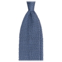 Viola Milano - Knitted Solid V-End Silk Tie - Sea Denim - Handmade in Italy - Luxury Exclusive Collection