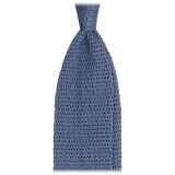 Viola Milano - Knitted Solid V-End Silk Tie - Sea Denim - Handmade in Italy - Luxury Exclusive Collection