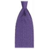 Viola Milano - Knitted Solid V-End Silk Tie - Purple - Handmade in Italy - Luxury Exclusive Collection