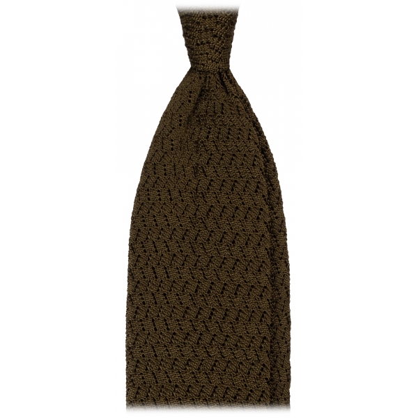 Viola Milano - Cravatta in Seta con Motivo a Zig-Zag - Verde Militare - Handmade in Italy - Luxury Exclusive Collection