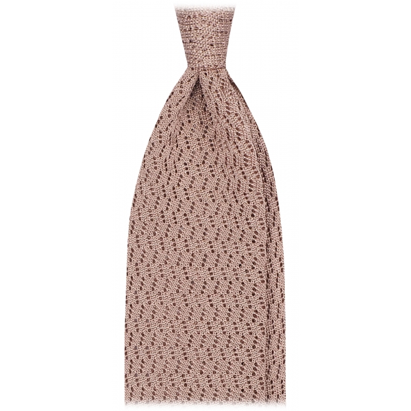Viola Milano - Cravatta in Seta Lavorata a Maglia con Motivo a Zig-Zag - Beige - Handmade in Italy - Luxury Exclusive Collection