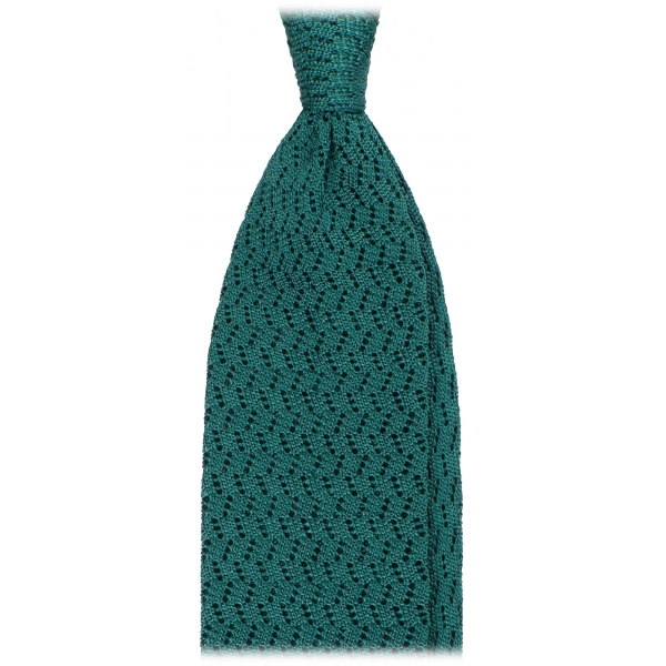 Viola Milano - Cravatta in Seta con Motivo a Zig-Zag - Verde Autunnale - Handmade in Italy - Luxury Exclusive Collection