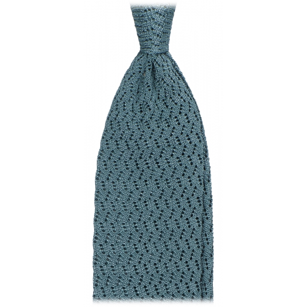 Viola Milano - Cravatta in Seta con Motivo a Zig-Zag - Menta Chiaro - Handmade in Italy - Luxury Exclusive Collection