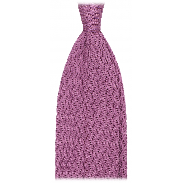 Viola Milano - Cravatta in Seta con Motivo a Zig-Zag - Rosa Autunno - Handmade in Italy - Luxury Exclusive Collection