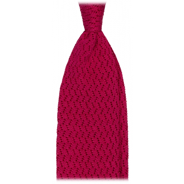 Viola Milano - Cravatta in Seta con Motivo a Zig-Zag - Fucsia - Handmade in Italy - Luxury Exclusive Collection