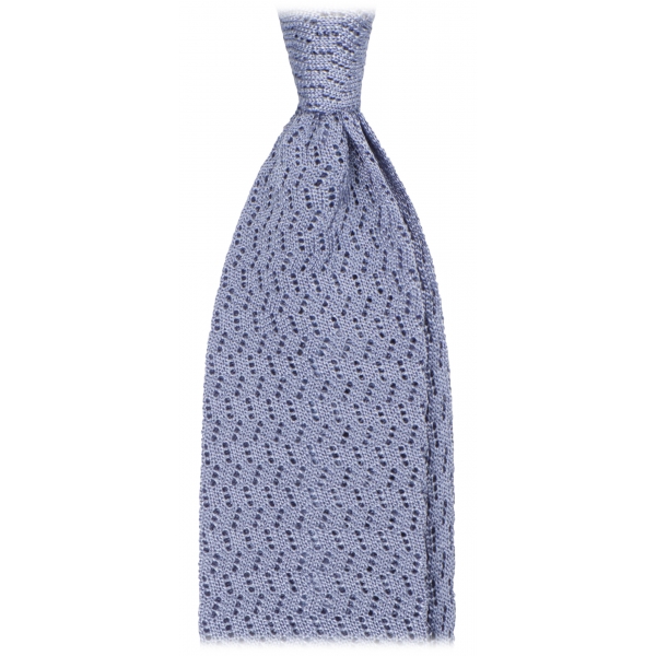 Viola Milano - Cravatta in Seta con Motivo a Zig-Zag - Blu Ghiaccio - Handmade in Italy - Luxury Exclusive Collection