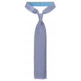 Viola Milano - Cravatta in Seta con Motivo a Zig-Zag - Blu Ghiaccio - Handmade in Italy - Luxury Exclusive Collection