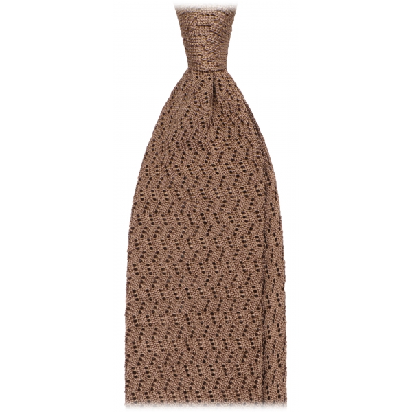 Viola Milano - Cravatta in Seta con Motivo a Zig-Zag - Bronzo Chiaro - Handmade in Italy - Luxury Exclusive Collection