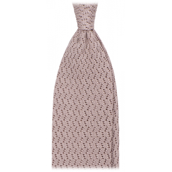 Viola Milano - Cravatta in Seta con Motivo a Zig-Zag - Sabbia Naturale - Handmade in Italy - Luxury Exclusive Collection