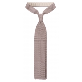 Viola Milano - Cravatta in Seta con Motivo a Zig-Zag - Sabbia Naturale - Handmade in Italy - Luxury Exclusive Collection