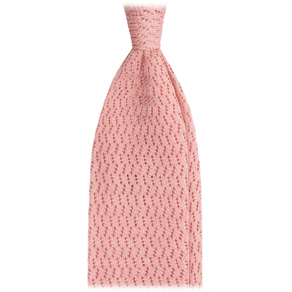 Viola Milano - Cravatta in Seta Lavorata a Maglia con Motivo a Zig-Zag - Rosa - Handmade in Italy - Luxury Exclusive Collection