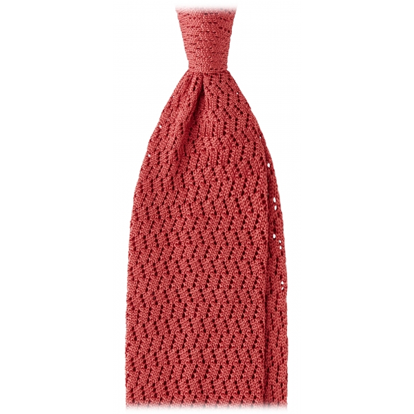 Viola Milano - Cravatta in Seta Lavorata a Maglia con Motivo a Zig-Zag - Rosa - Handmade in Italy - Luxury Exclusive Collection