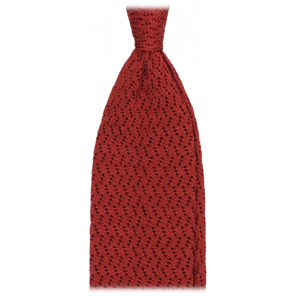 Viola Milano - Cravatta in Seta con Motivo a Zig-Zag - Rosso Ruggine - Handmade in Italy - Luxury Exclusive Collection