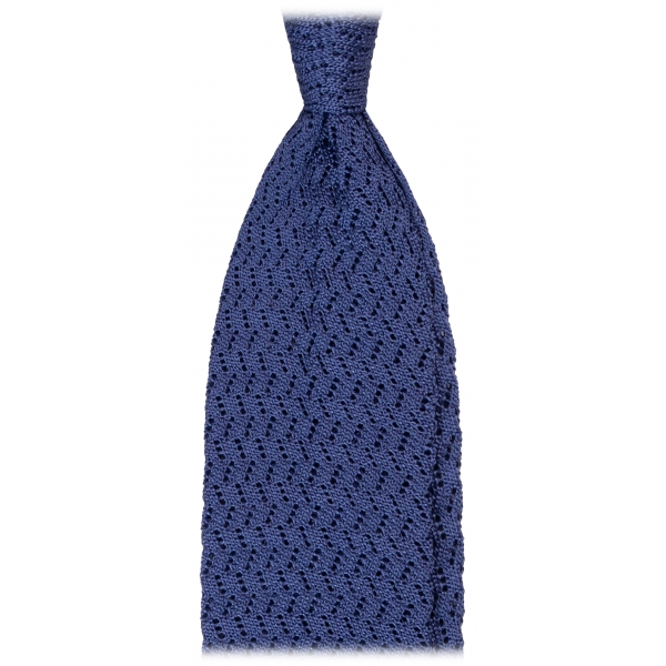 Viola Milano - Cravatta in Seta con Motivo a Zig-Zag - Mare Blu - Handmade in Italy - Luxury Exclusive Collection