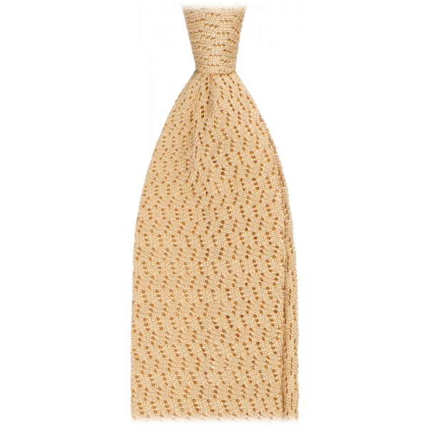 Viola Milano - Cravatta in Seta con Motivo a Zig-Zag - Giallo - Handmade in Italy - Luxury Exclusive Collection