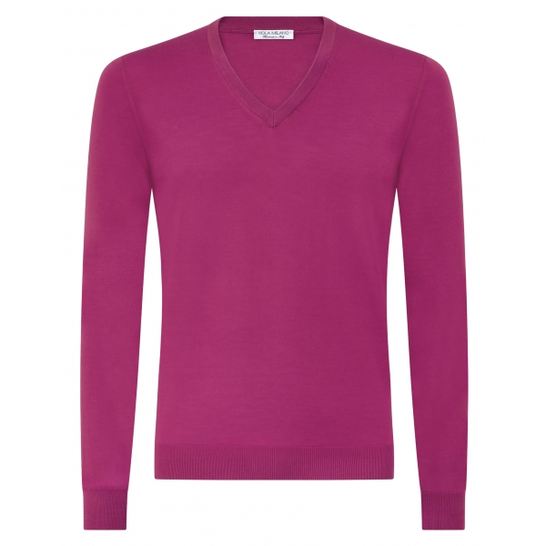 Viola Milano - Luxury Cashmere Blend V-Neck Sweater - Fuschia - Handmade in Italy - Luxury Exclusive Collection