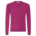 Viola Milano - Luxury Cashmere Blend V-Neck Sweater - Fuschia - Handmade in Italy - Luxury Exclusive Collection