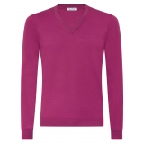 Viola Milano - Luxury Cashmere Blend V-Neck Sweater - Fuschia - Handmade in Italy - Luxury Exclusive Collection
