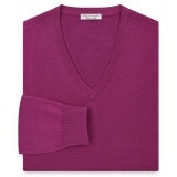 Viola Milano - Luxury Cashmere Blend V-Neck Sweater - Fuschia - Handmade in Italy - Luxury Exclusive Collection