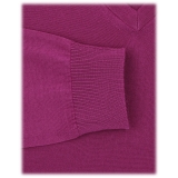 Viola Milano - Luxury Cashmere Blend V-Neck Sweater - Fuschia - Handmade in Italy - Luxury Exclusive Collection