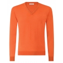 Viola Milano - Maglione di Lusso Con Scollo a V in Misto Cashmere - Arancione - Handmade in Italy - Luxury Exclusive Collection