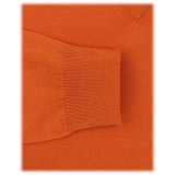 Viola Milano - Luxury Cashmere Blend V-Neck Sweater - Orange - Handmade in Italy - Luxury Exclusive Collection