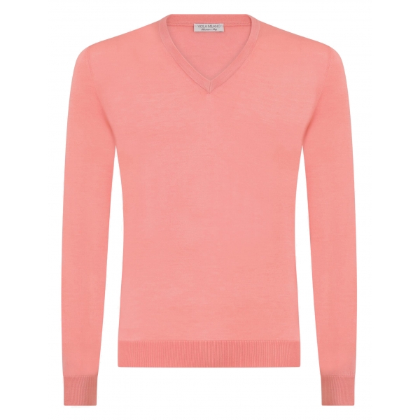 Viola Milano - Luxury Cashmere Blend V-Neck Sweater - Pink - Handmade in Italy - Luxury Exclusive Collection