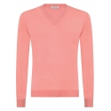 Viola Milano - Luxury Cashmere Blend V-Neck Sweater - Pink - Handmade in Italy - Luxury Exclusive Collection