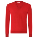 Viola Milano - Luxury Cashmere Blend V-Neck Sweater - Red - Handmade in Italy - Luxury Exclusive Collection