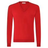 Viola Milano - Luxury Cashmere Blend V-Neck Sweater - Red - Handmade in Italy - Luxury Exclusive Collection