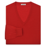 Viola Milano - Luxury Cashmere Blend V-Neck Sweater - Red - Handmade in Italy - Luxury Exclusive Collection