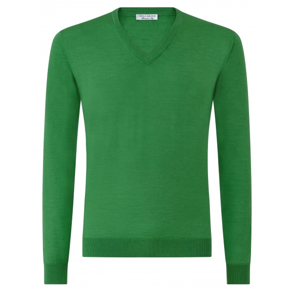 Viola Milano - Luxury Cashmere Blend V-Neck Sweater - Apple - Handmade in Italy - Luxury Exclusive Collection