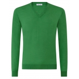 Viola Milano - Maglione di Lusso Con Scollo a V in Misto Cashmere - Mela - Handmade in Italy - Luxury Exclusive Collection