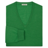 Viola Milano - Luxury Cashmere Blend V-Neck Sweater - Apple - Handmade in Italy - Luxury Exclusive Collection