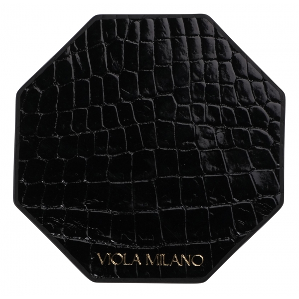 Viola Milano - Luxury Crocodile Coaster - Black (Set of 6) - Handmade in Italy - Luxury Exclusive Collection