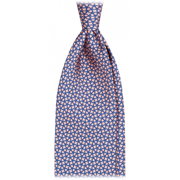 Viola Milano - Cravatta Maillon in Seta Italiana Cucitura - Corallo/Blu Navy - Handmade in Italy - Luxury Exclusive Collection