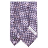 Viola Milano - Cravatta Maillon in Seta Italiana Cucitura - Corallo/Blu Navy - Handmade in Italy - Luxury Exclusive Collection