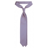 Viola Milano - Cravatta Maillon in Seta Italiana Cucitura - Corallo/Blu Navy - Handmade in Italy - Luxury Exclusive Collection
