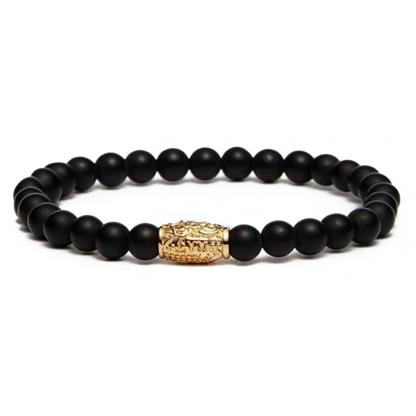 Viola Milano - Gemstone 6 mm Bracelet I Gold Tube - Matte Black - Handmade in Italy - Luxury Exclusive Collection
