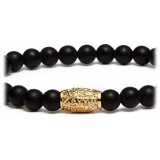 Viola Milano - Gemstone 6 mm Bracelet I Gold Tube - Matte Black - Handmade in Italy - Luxury Exclusive Collection