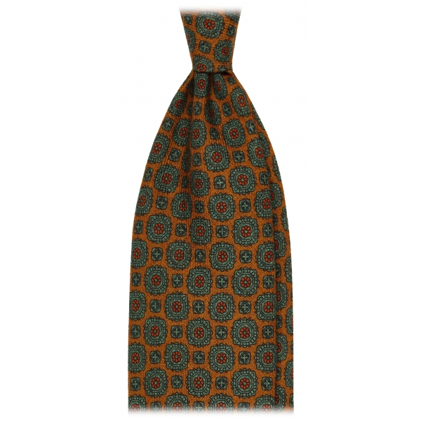 Viola Milano - Cravatta in Lana Italiana con Stampa a Medaglione - Senape - Handmade in Italy - Luxury Exclusive Collection