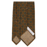 Viola Milano - Cravatta in Lana Italiana con Stampa a Medaglione - Senape - Handmade in Italy - Luxury Exclusive Collection