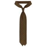 Viola Milano - Cravatta in Lana Italiana con Stampa a Medaglione - Senape - Handmade in Italy - Luxury Exclusive Collection