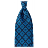 Viola Milano - Cravatta in Seta Madder Stampa a Mano e Medaglione - Blu Navy - Handmade in Italy - Luxury Exclusive Collection