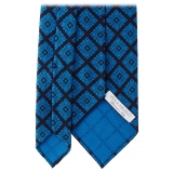 Viola Milano - Cravatta in Seta Madder Stampa a Mano e Medaglione - Blu Navy - Handmade in Italy - Luxury Exclusive Collection
