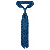 Viola Milano - Medallion Handprinted Archive Madder Silk Tie - Navy - Handmade in Italy - Luxury Exclusive Collection