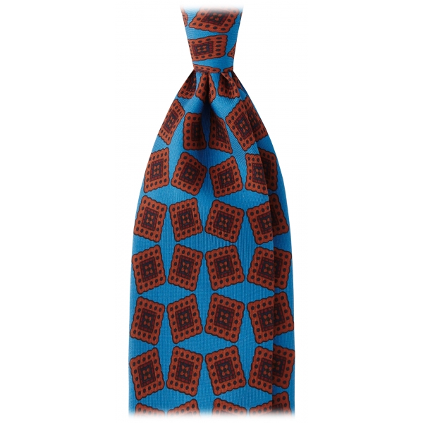 Viola Milano - Medallion Handprinted Archive Madder Silk Tie - Blue Mix - Handmade in Italy - Luxury Exclusive Collection