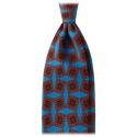 Viola Milano - Cravatta in Seta Madder Stampa a Mano e Medaglione - Blu Mix - Handmade in Italy - Luxury Exclusive Collection